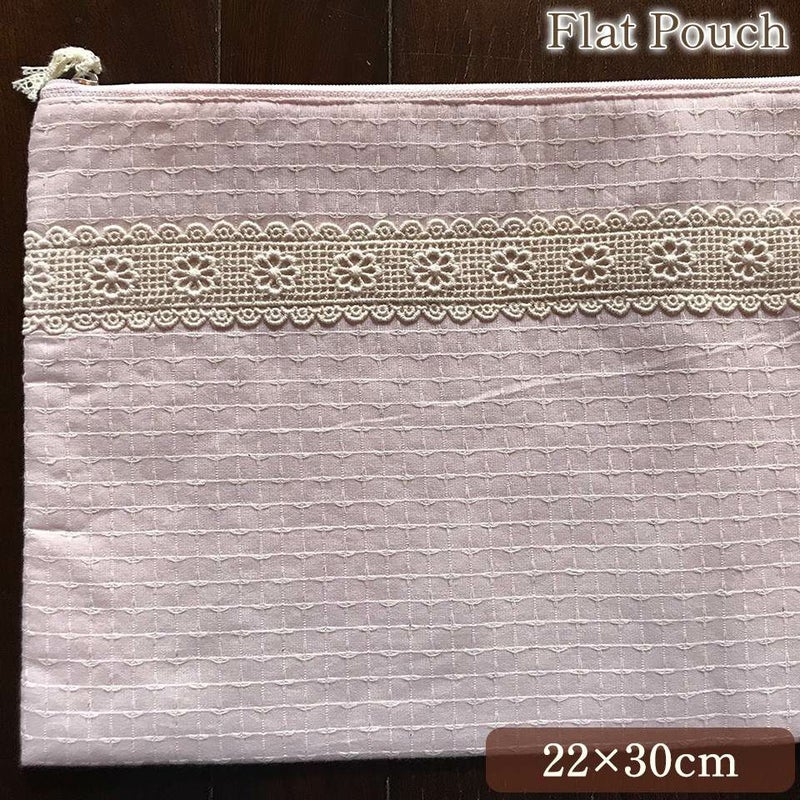 フラットポーチ 化粧ポーチ ピンク ファブリック レース 刺繍 ファッション雑貨 画像1サムネイル