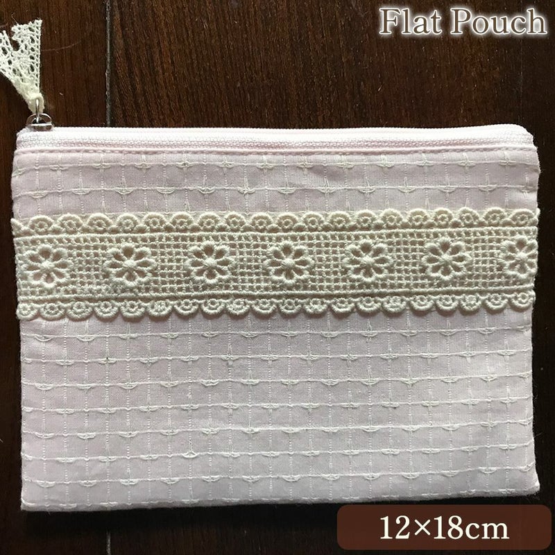 フラットポーチ 化粧ポーチ ピンク ファブリック レース 刺繍 ファッション雑貨 画像1サムネイル