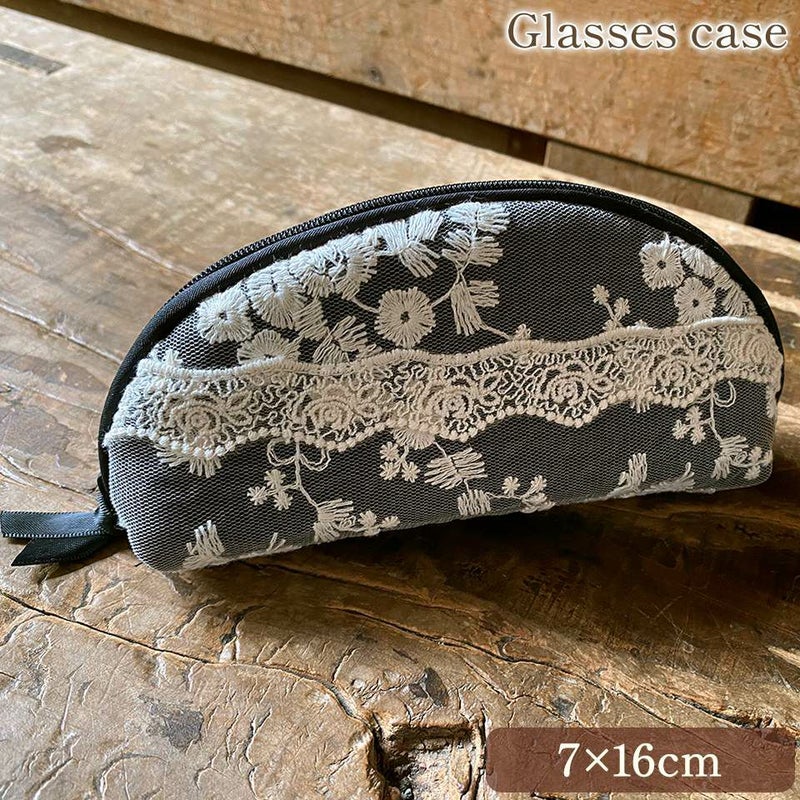 グラスケース メガネポーチ 布製 レース 刺繍 ファッション雑貨 画像1サムネイル