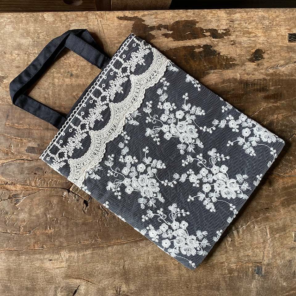 トートバッグ サブバッグ ファブリック レース 刺繍 ファッション雑貨 画像4