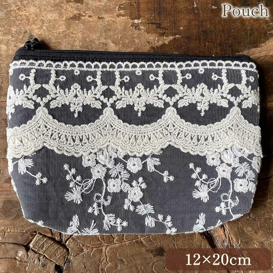 ポーチ 化粧ポーチ ファブリック レース 刺繍 ファッション雑貨 画像1サムネイル