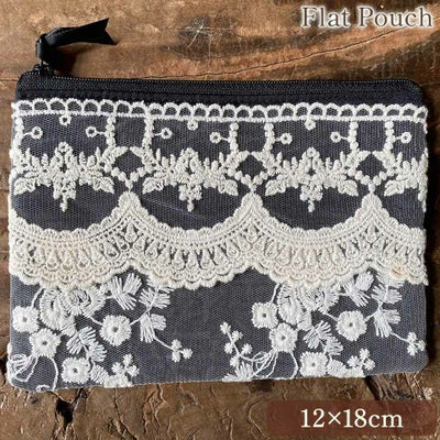フラットポーチ 化粧ポーチ ファブリック レース 刺繍 ファッション雑貨 画像1サムネイル