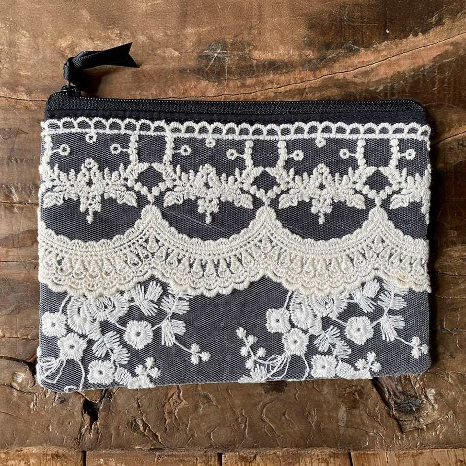 フラットポーチ 化粧ポーチ ファブリック レース 刺繍 ファッション雑貨 画像4