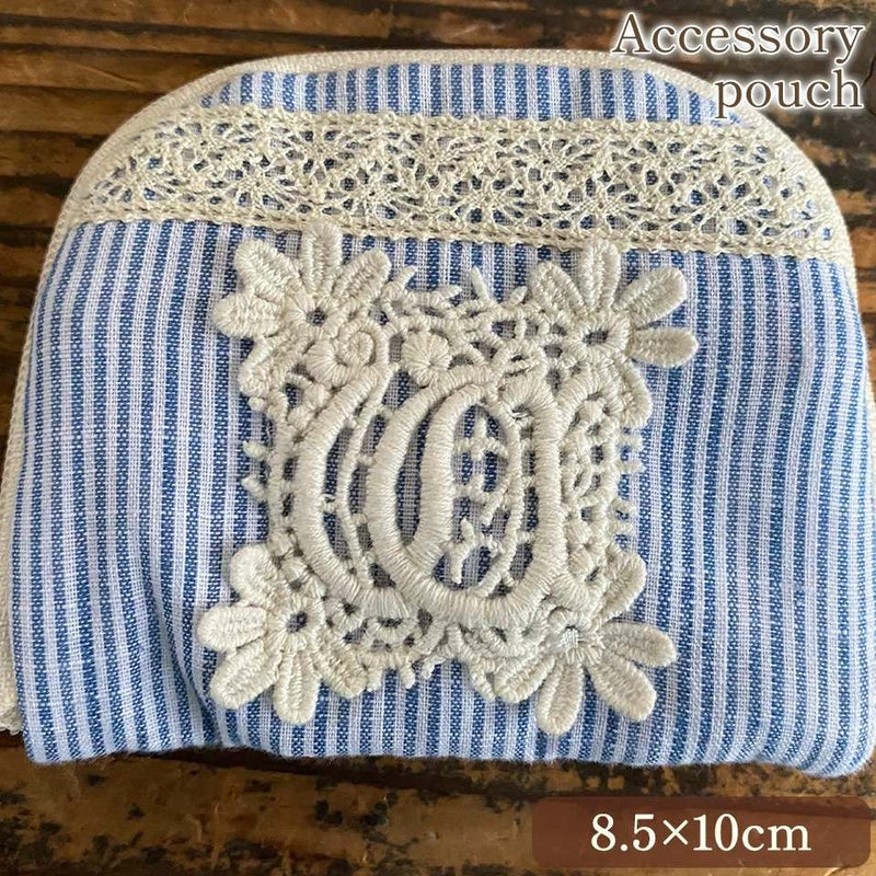 アクセサリーポーチ 化粧ポーチ ファブリック レース 刺繍 ファッション雑貨 画像1サムネイル