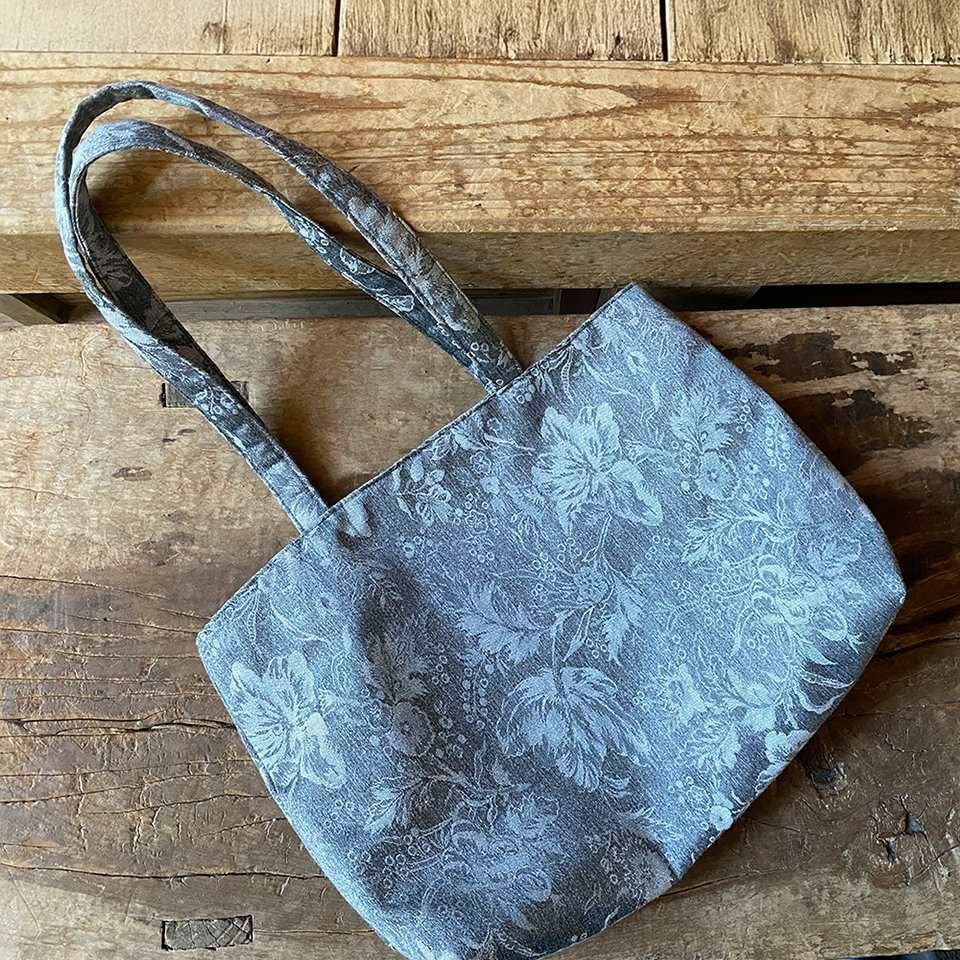 バッグ ジャガード サブバッグ スモーキーブルー 花柄 布製 ファッション雑貨 画像4