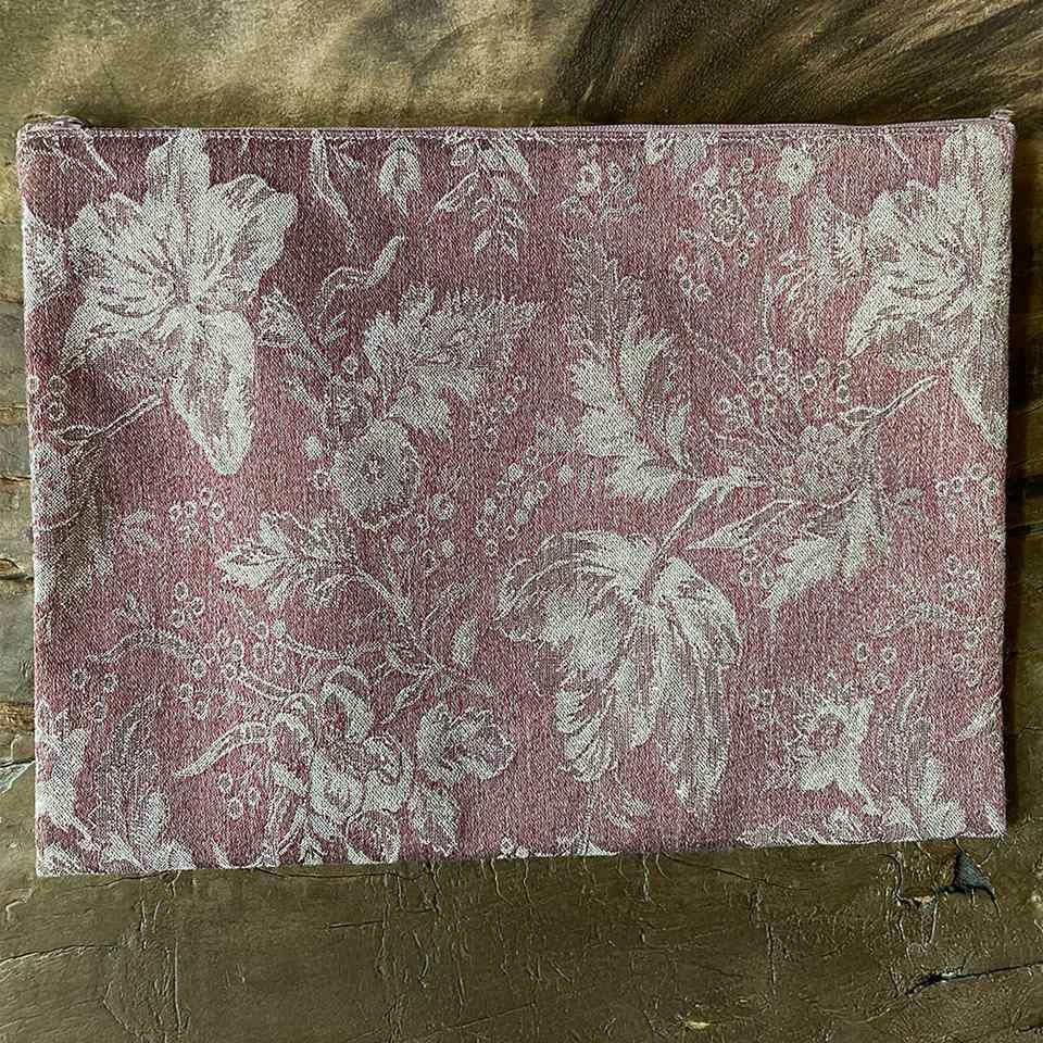 フラットポーチ ジャガード スモーキーピンク 花柄 化粧ポーチ 布製 ファッション雑貨 画像4