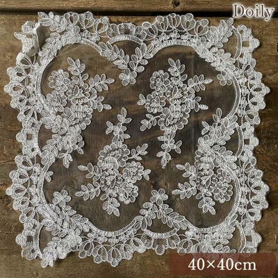 ドイリー 正方形 花瓶敷 ファブリック レース 刺繍 インテリア雑貨 画像1サムネイル