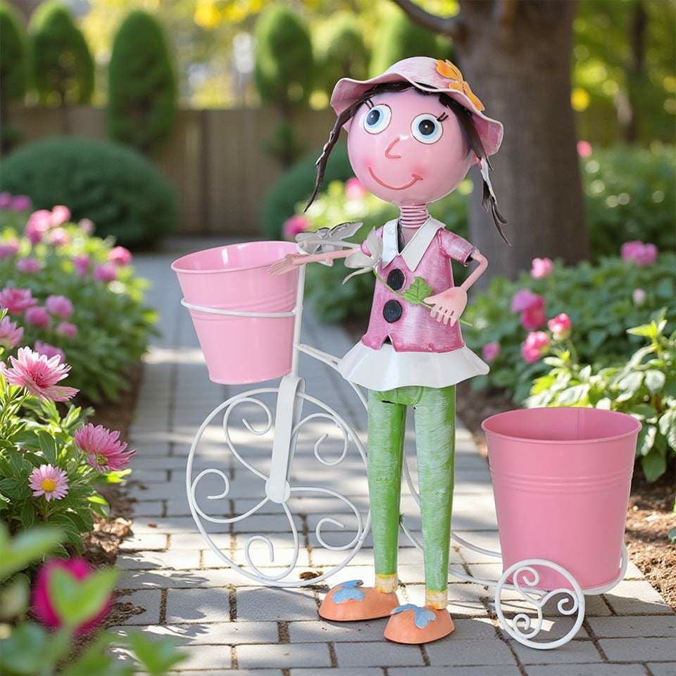 ヨーロピアン ガーデニング オブジェ 自転車の少女 画像3