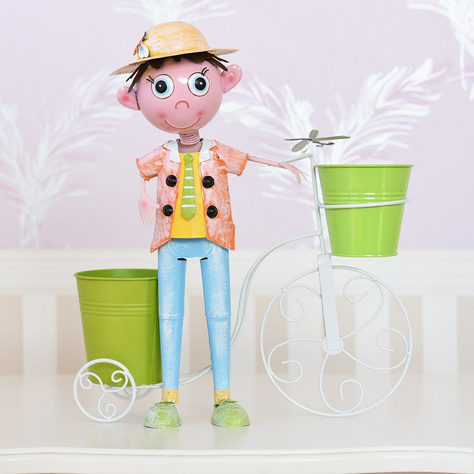 ヨーロピアン ガーデニング オブジェ 自転車の少年 画像4