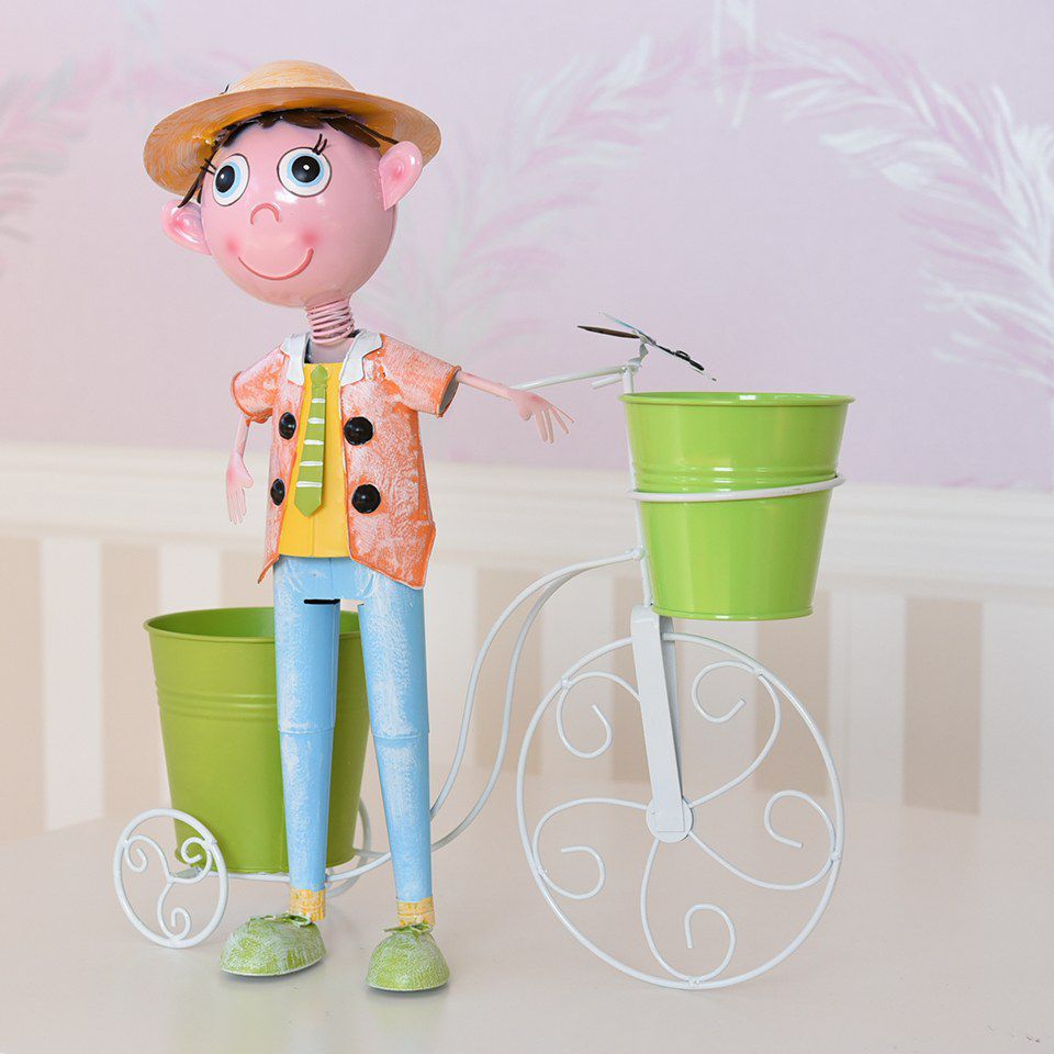 ヨーロピアン ガーデニング オブジェ 自転車の少年 画像16
