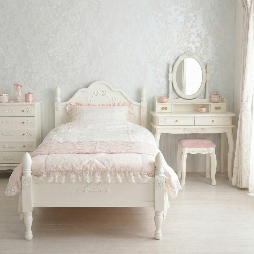 姫系ロココ調 ベッドルーム3点セット 白家具 スノーホワイト 画像2