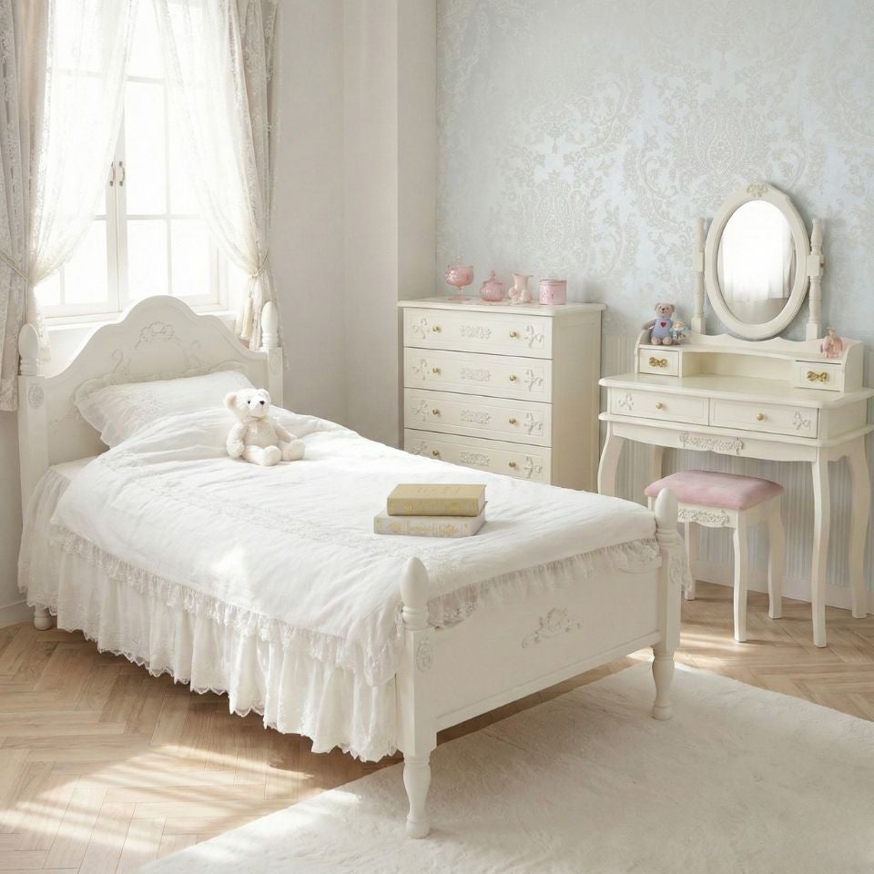 姫系ロココ調 ベッドルーム3点セット 白家具 スノーホワイト 画像3