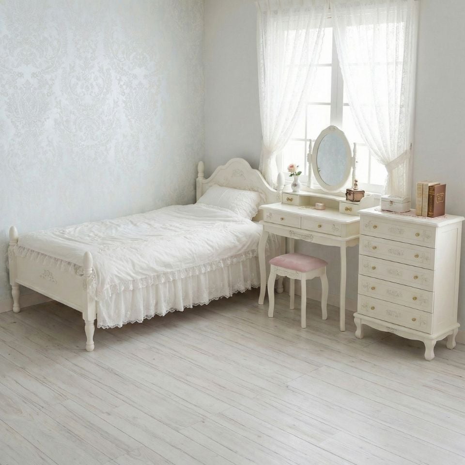 姫系ロココ調 ベッドルーム3点セット 白家具 スノーホワイト 画像10