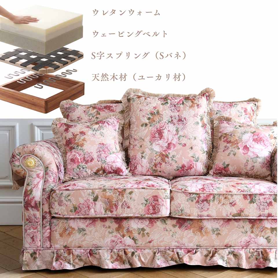 ロココ調 2人掛けソファ 花柄 画像8