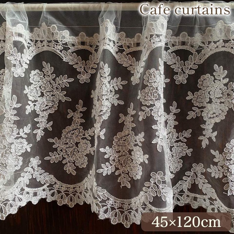 カフェカーテン カーテン ホワイト レース チュールレース 刺繍 画像1サムネイル