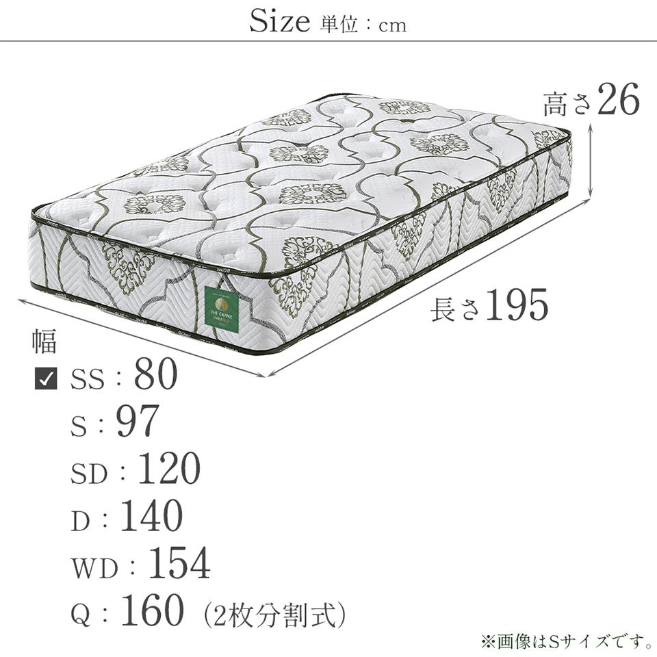 ザ グランツ エメラルド マットレス セミシングル 画像7サイズ詳細