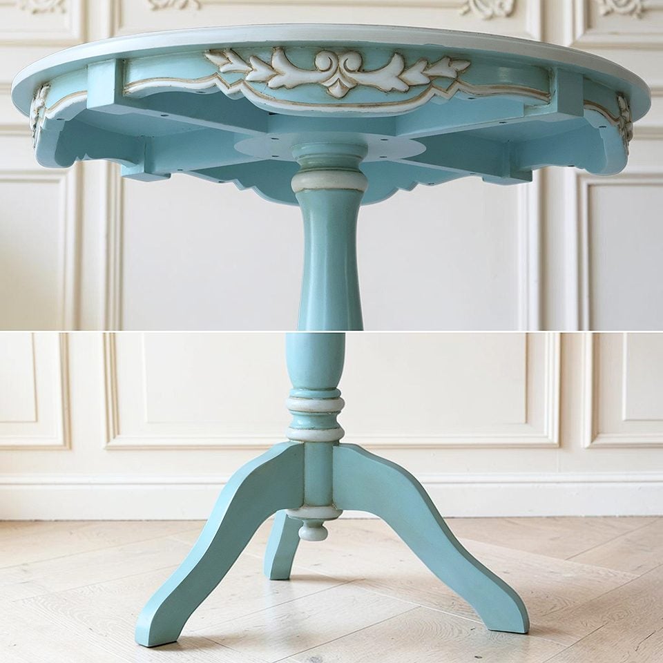 ブルーグリーンのラウンドカフェテーブル 直径65cm 画像9